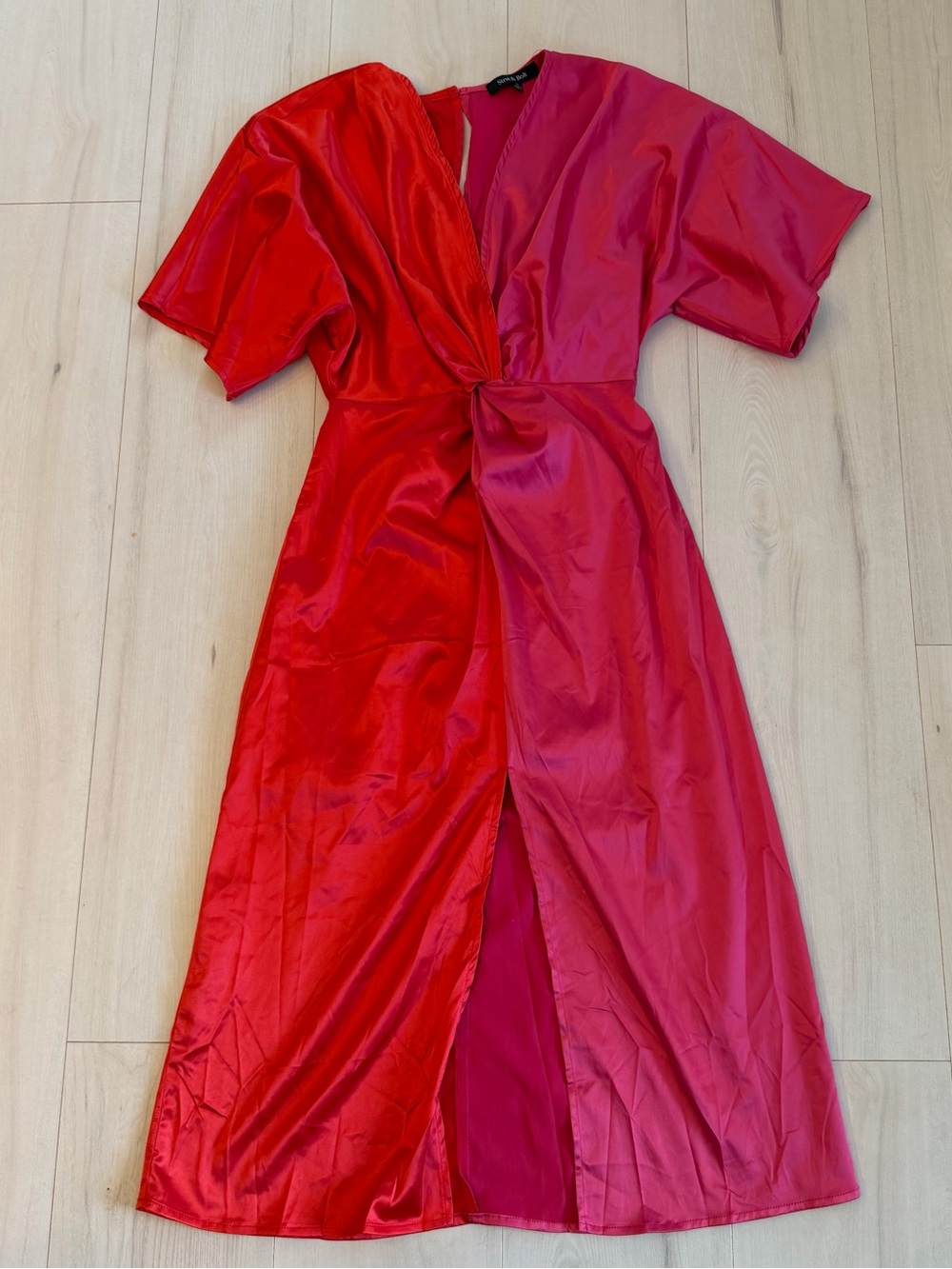 Strut & Bolt Two-Tone Red and Pink Twist-Front Dress